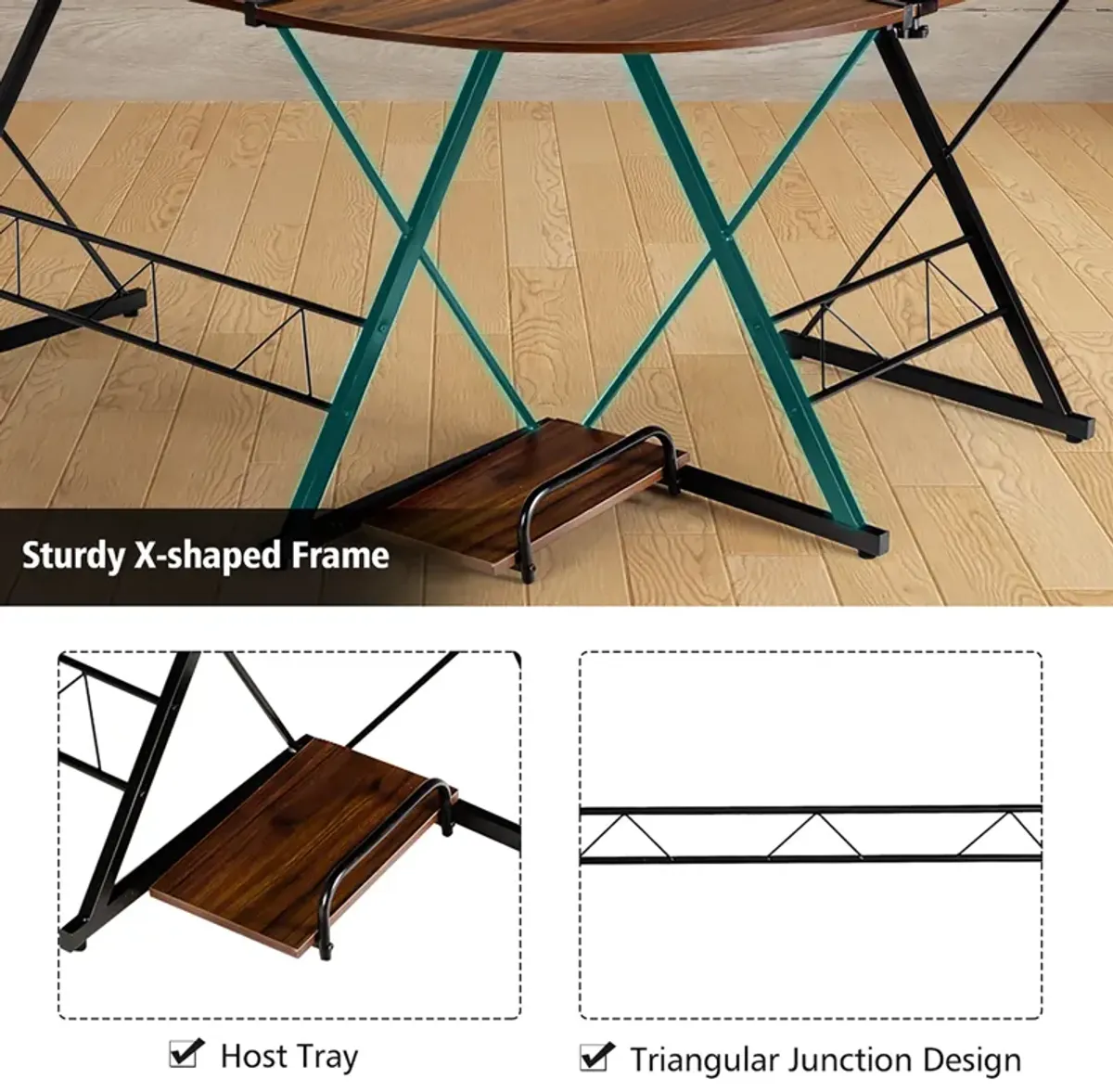 Costway 58'' x 44'' L-Shaped Computer Gaming Desk w/ Monitor Stand & Host Tray Home Office Antique