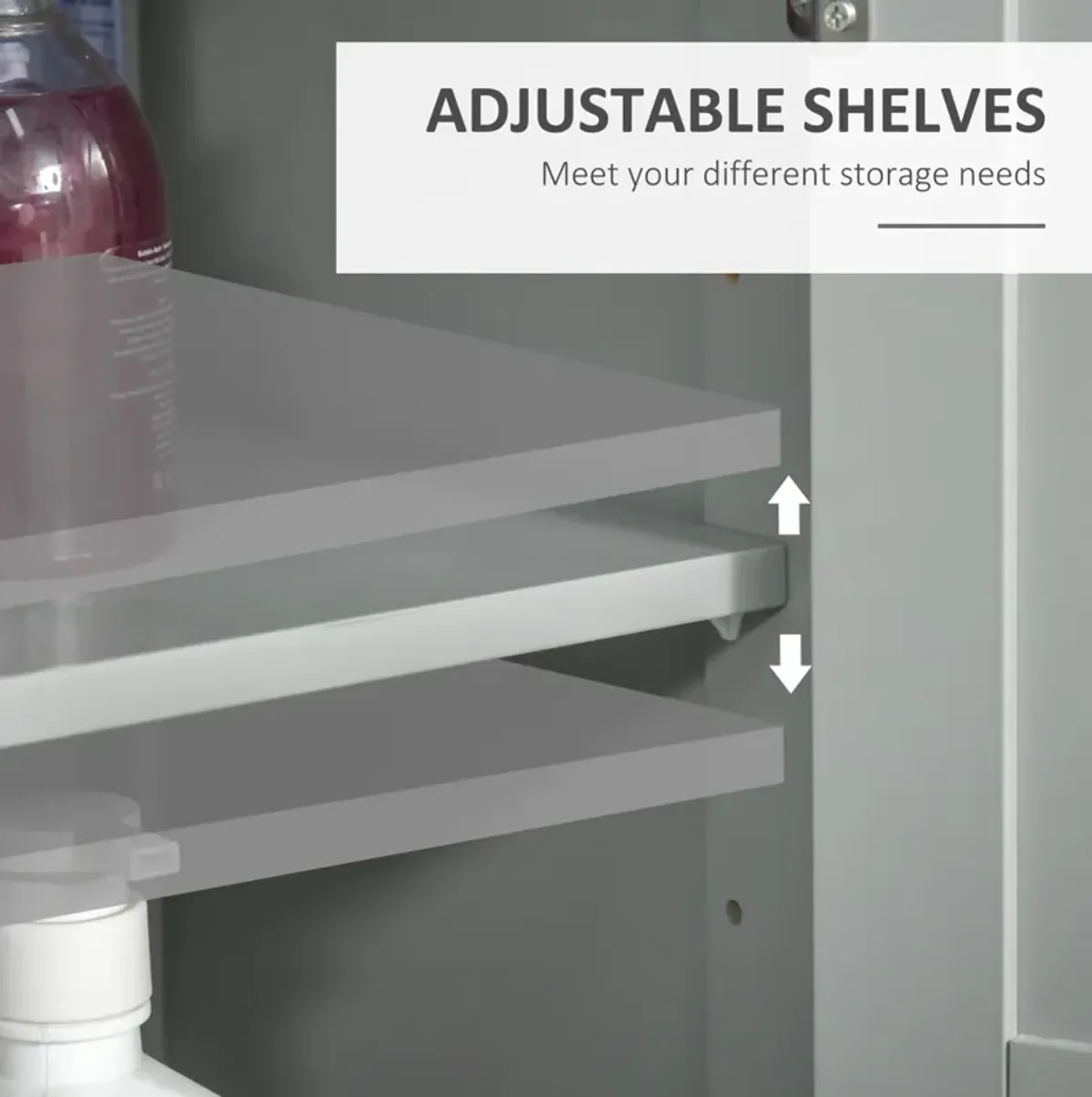 Grey Bathroom Storage: Modern Floor Cabinet with 3-Tier Shelves