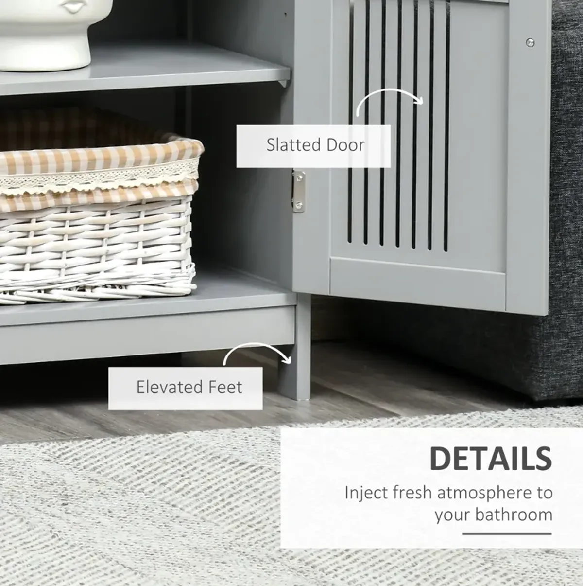 Grey Bathroom Storage: Modern Floor Cabinet with 3-Tier Shelves