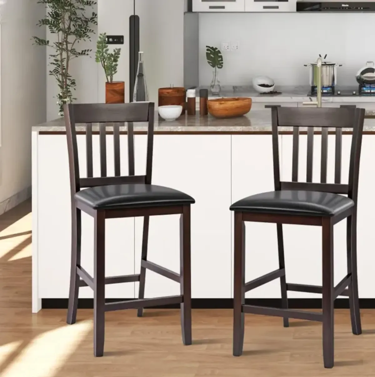 Hivvago 25 Inches Set of 2 Bar Stools with Rubber Wood Legs