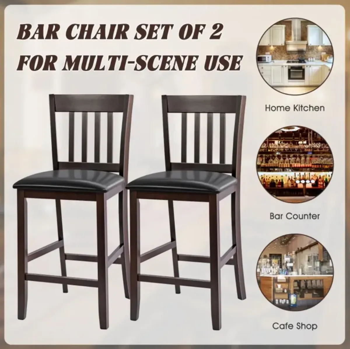 Hivvago 25 Inches Set of 2 Bar Stools with Rubber Wood Legs