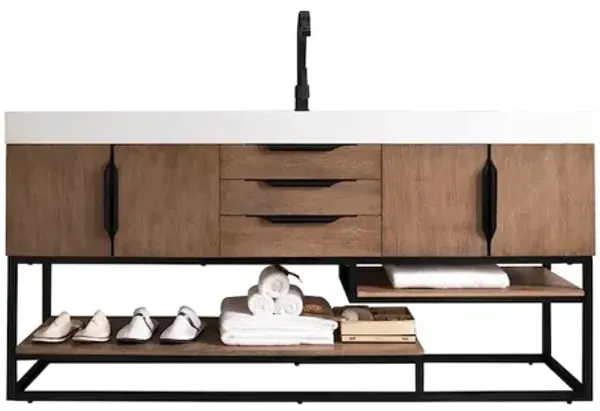 James Martin Vanities 72 Single Vanity, Latte Oak, Matte Black w/ Glossy White Composite Stone Top