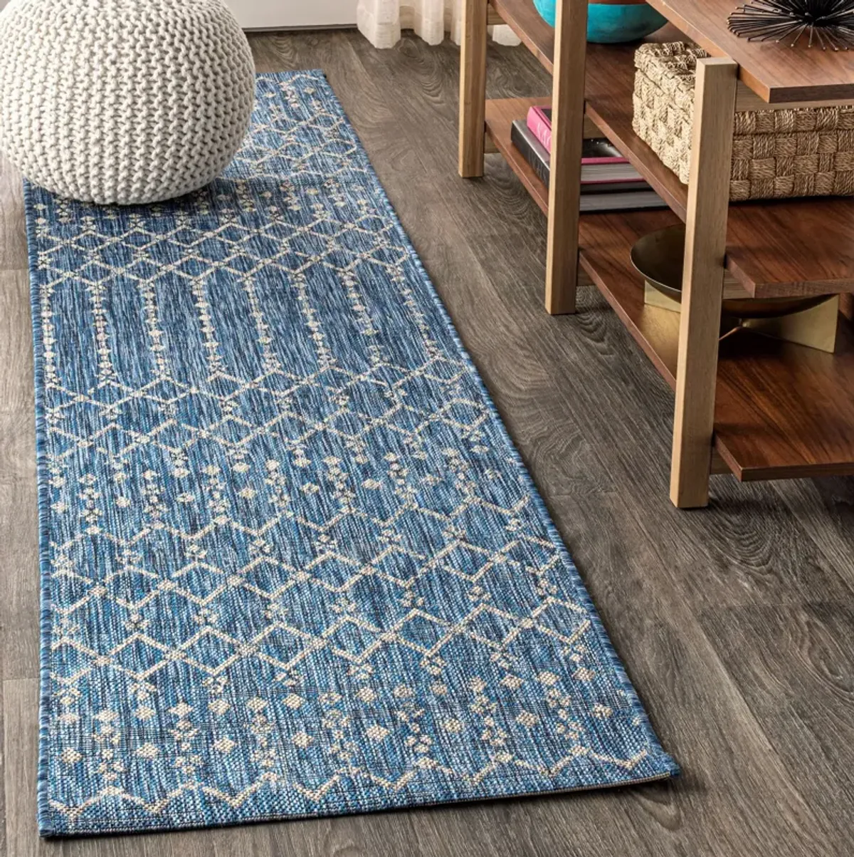 Ourika Moroccan Geometric Textured Weave Indoor/Outdoor Runner Rug