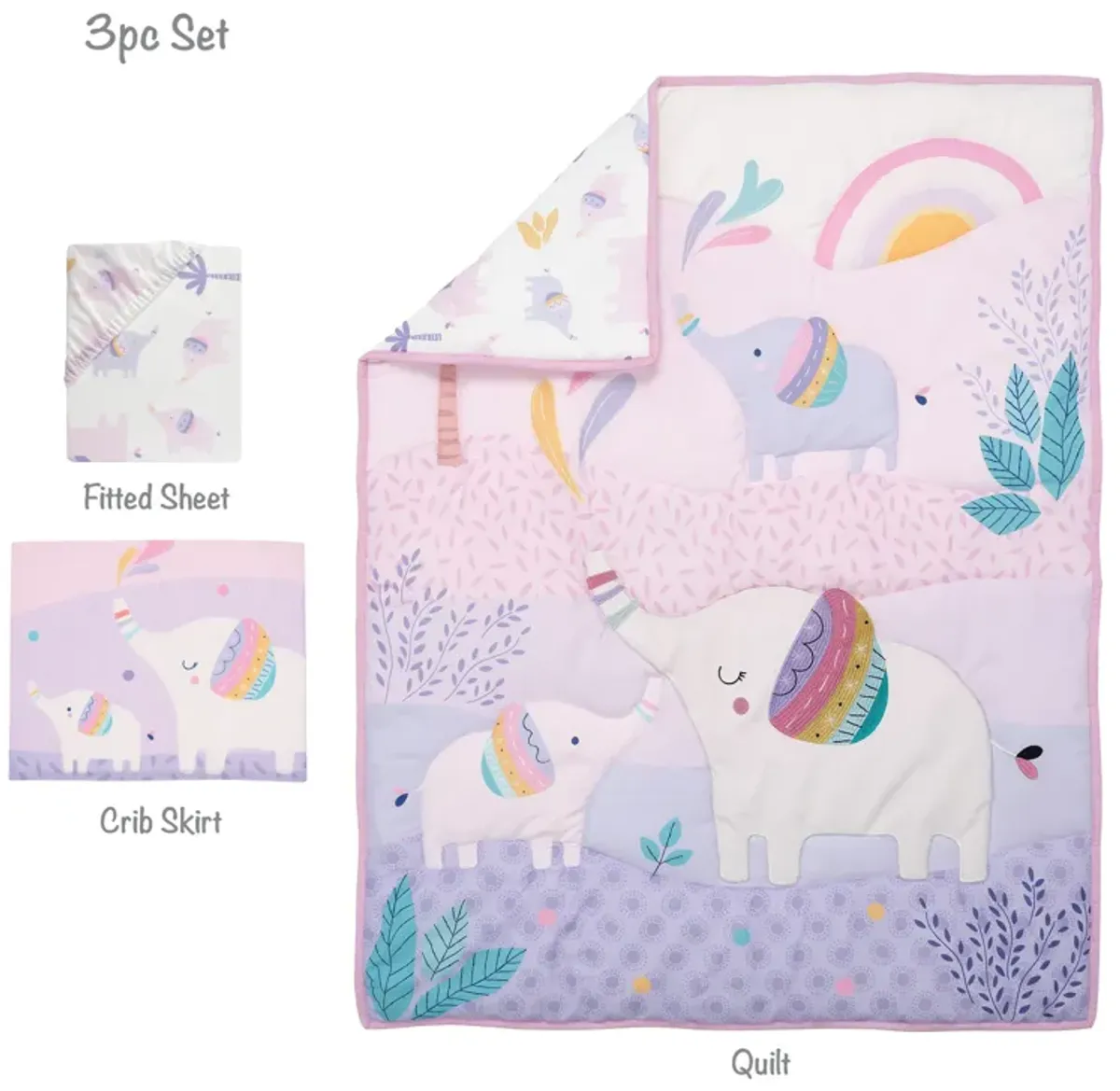 Bedtime Originals Elephant Dreams 3-Piece Pink Nursery Baby Crib Bedding Set