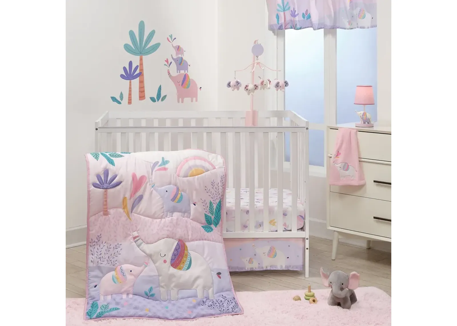 Bedtime Originals Elephant Dreams 3-Piece Pink Nursery Baby Crib Bedding Set