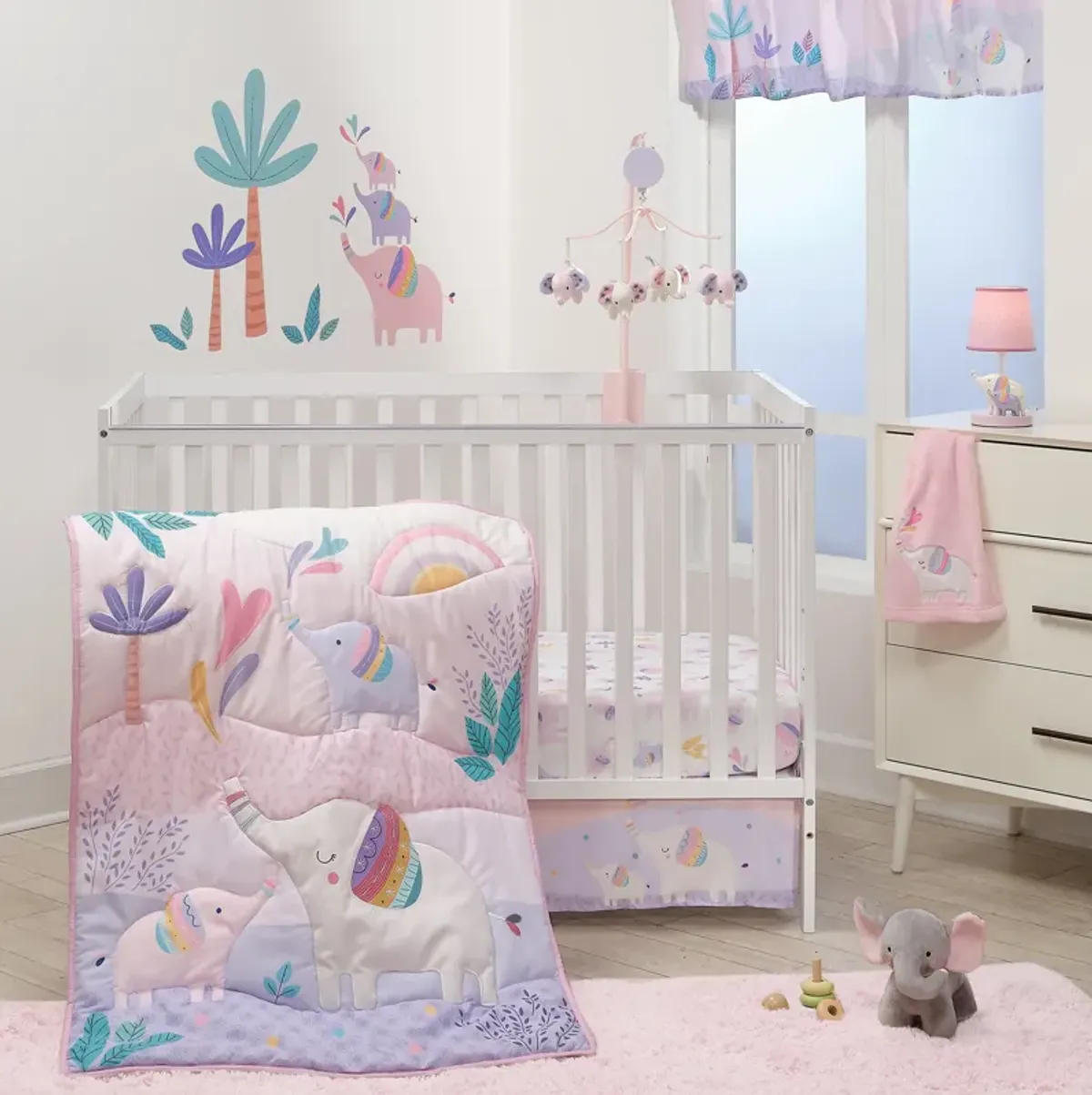 Bedtime Originals Elephant Dreams 3-Piece Pink Nursery Baby Crib Bedding Set