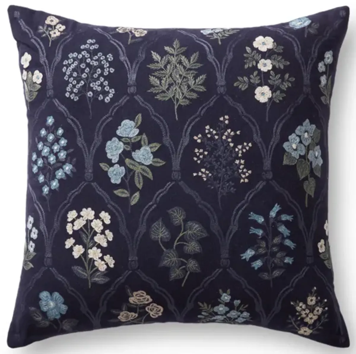 P6076 Blue/Multi 18"x18" Down Pillow by Rifle Paper Co. × Loloi