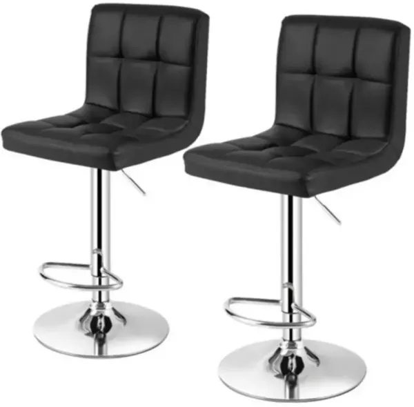 Set of 2 Modern Adjustable Barstools – PU Leather Swivel Seat with Base for Kitchen or Bar