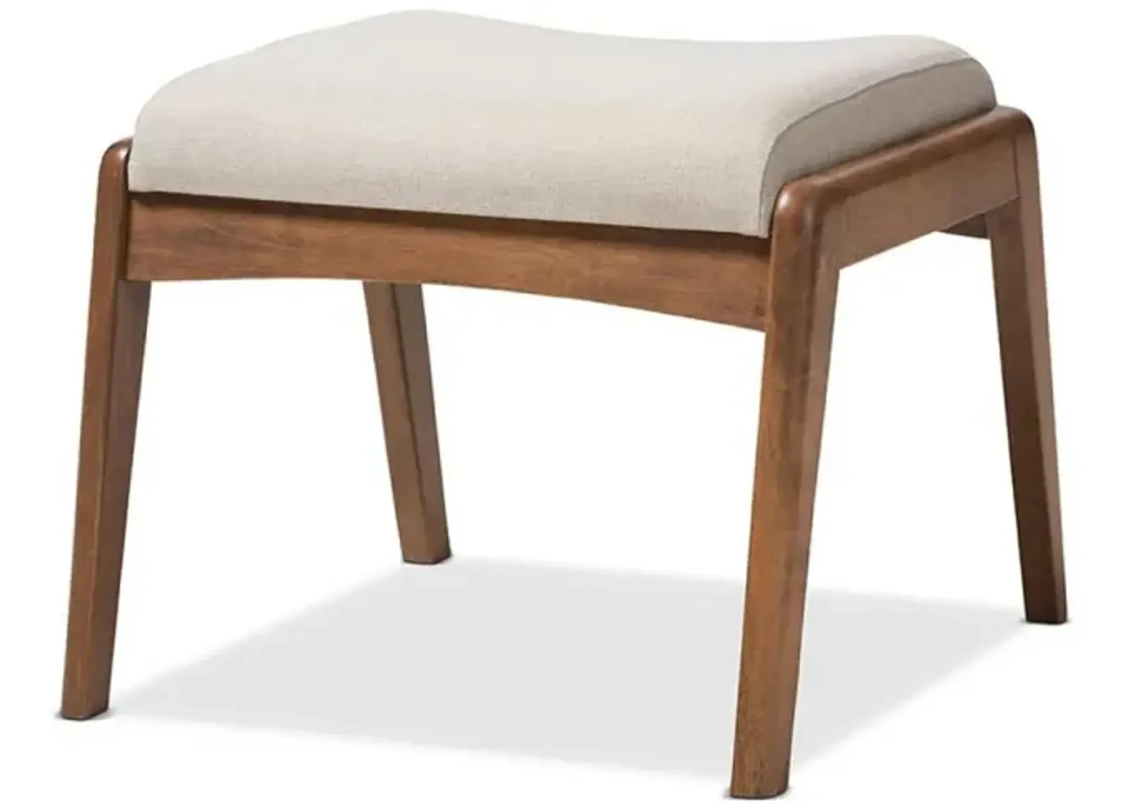 Walnut Wood Finishing and Light Beige Fabric Upholstered Ottoman