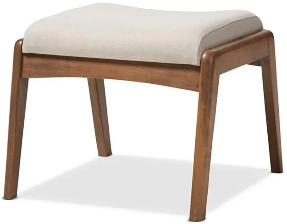 Walnut Wood Finishing and Light Beige Fabric Upholstered Ottoman