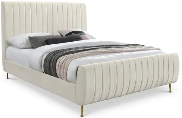 Meridian Furniture Zara Cream Velvet Queen Bed