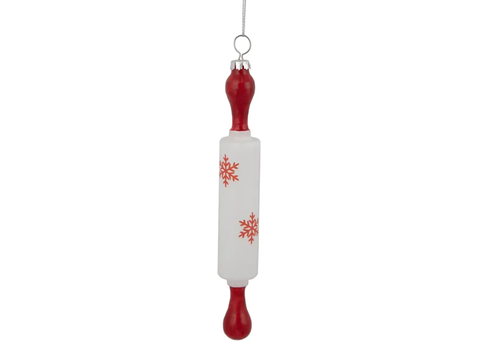 7.25" Red Snowflakes Rolling Pin Glass Christmas Ornament