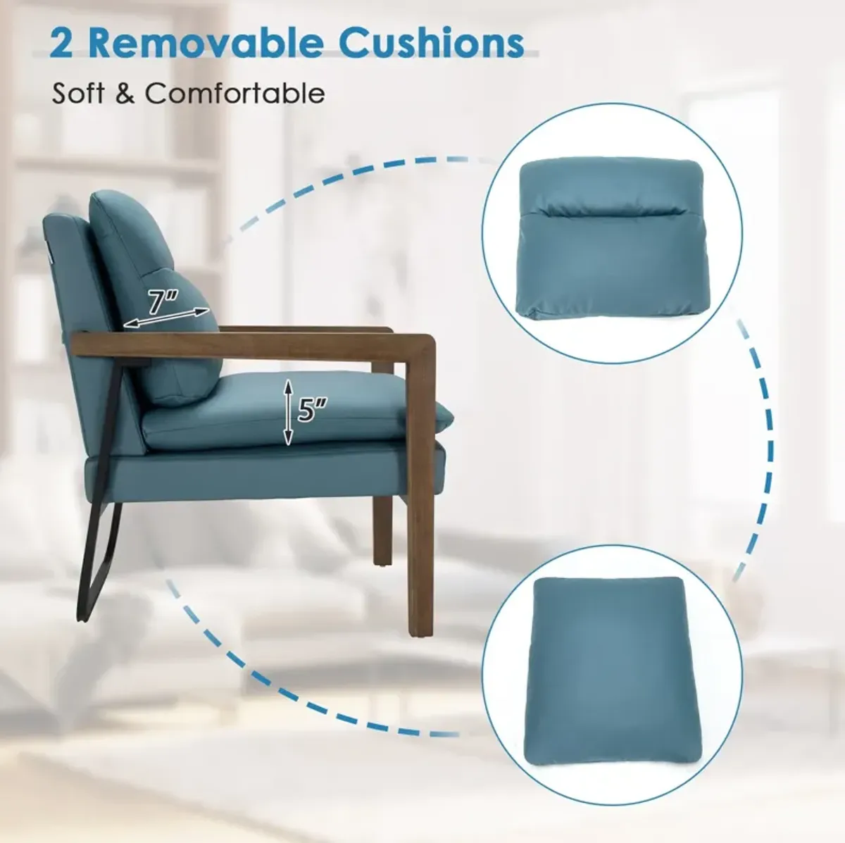 Single Sofa Chair with Extra-Thick Padded Backrest and Seat Cushion