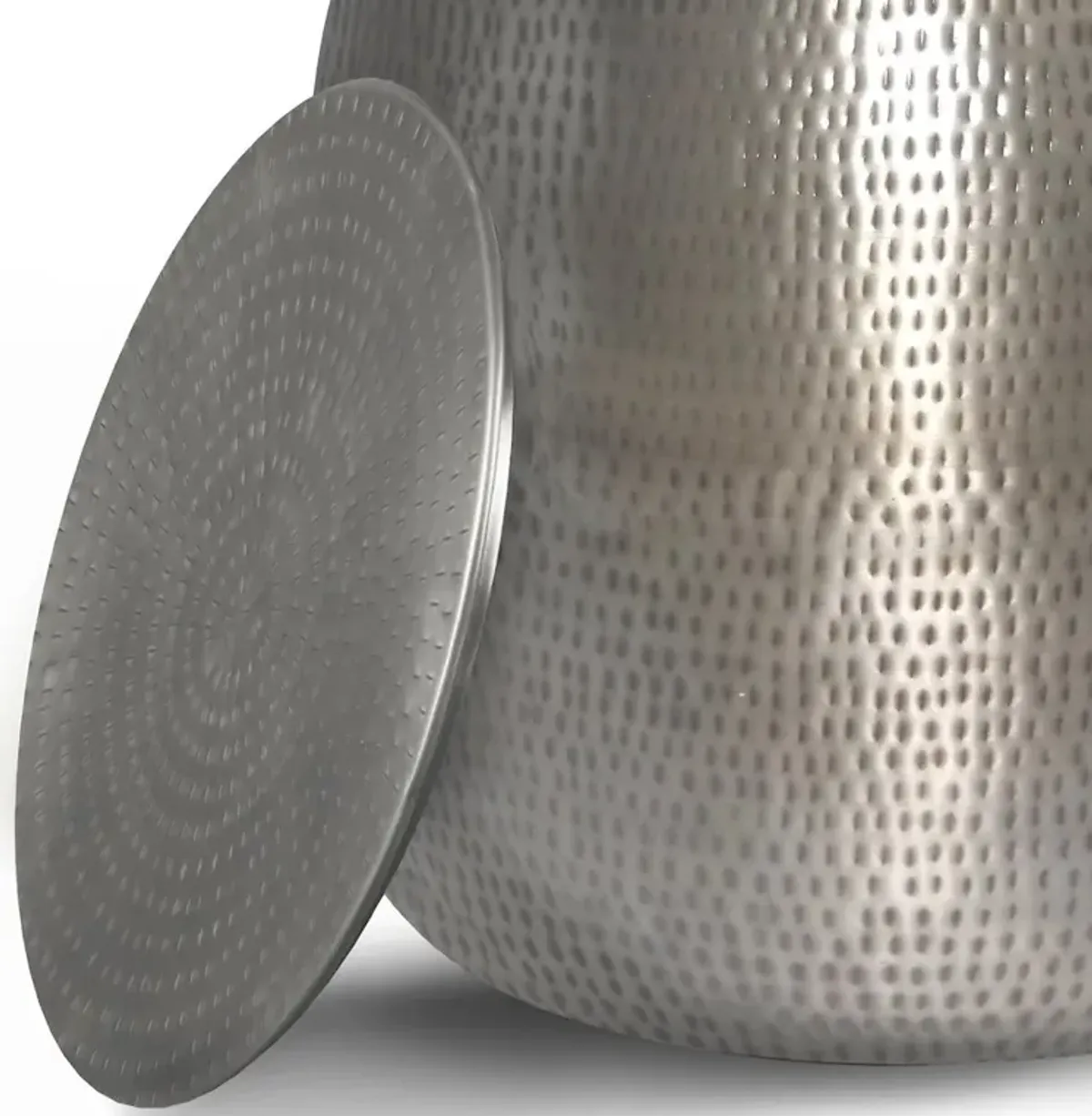 Simpli Home Griffen Metal Storage Accent Table In Antique Silver