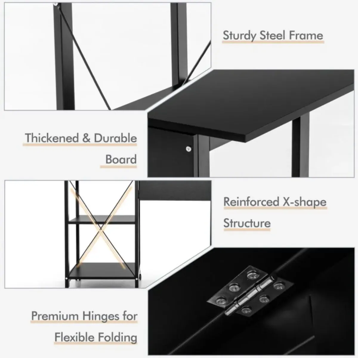 Hivvago Folding Writing Office Desk with Storage Shelves