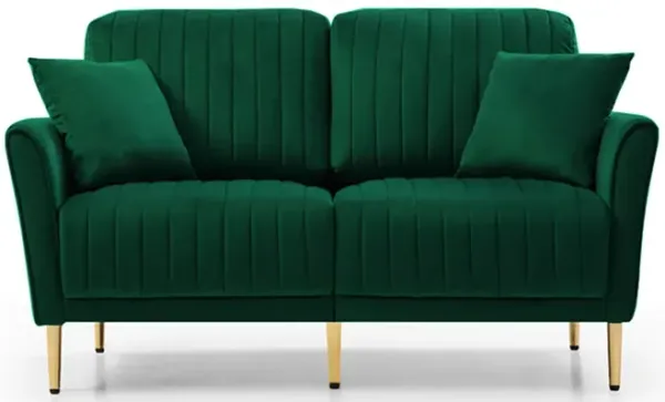 Green Velvet Couch and Sofa Set for Living Room, 2 Piece Modern 2 seat Sofas Set, Furniture Sofa Set with Removable Cushions, Free throw pillow