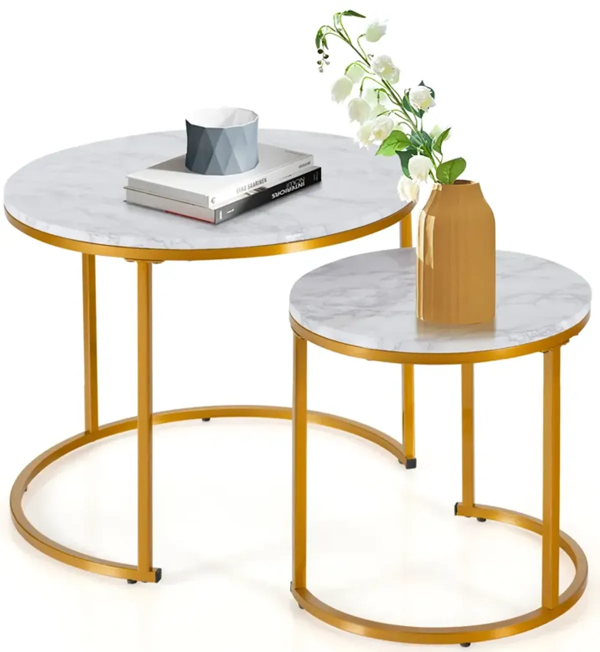 Set of 2 Modern Round Stacking Nesting Coffee Tables for Living Room