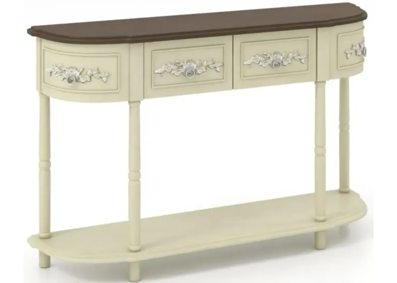 Hivvago Retro Curved Console Table with Drawers and Solid Wood Legs