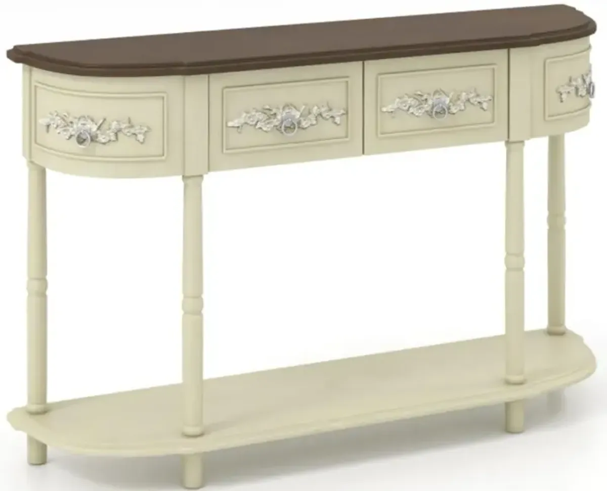 Hivvago Retro Curved Console Table with Drawers and Solid Wood Legs