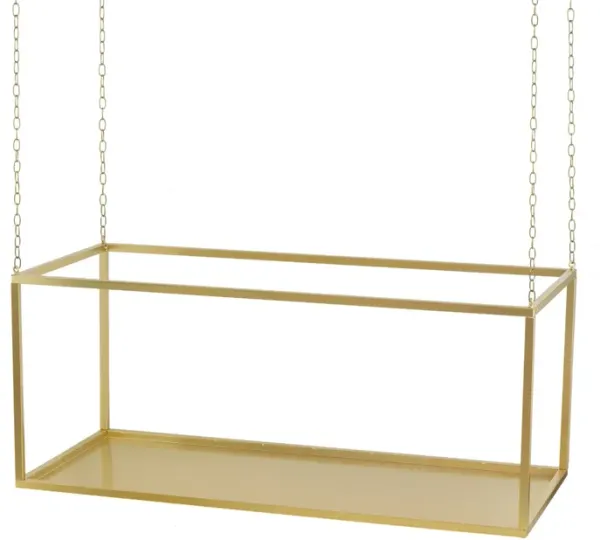 55 Inch Hanging Plant Stand, Modern Industrial Iron Frame with Chains, Gold - Benzara