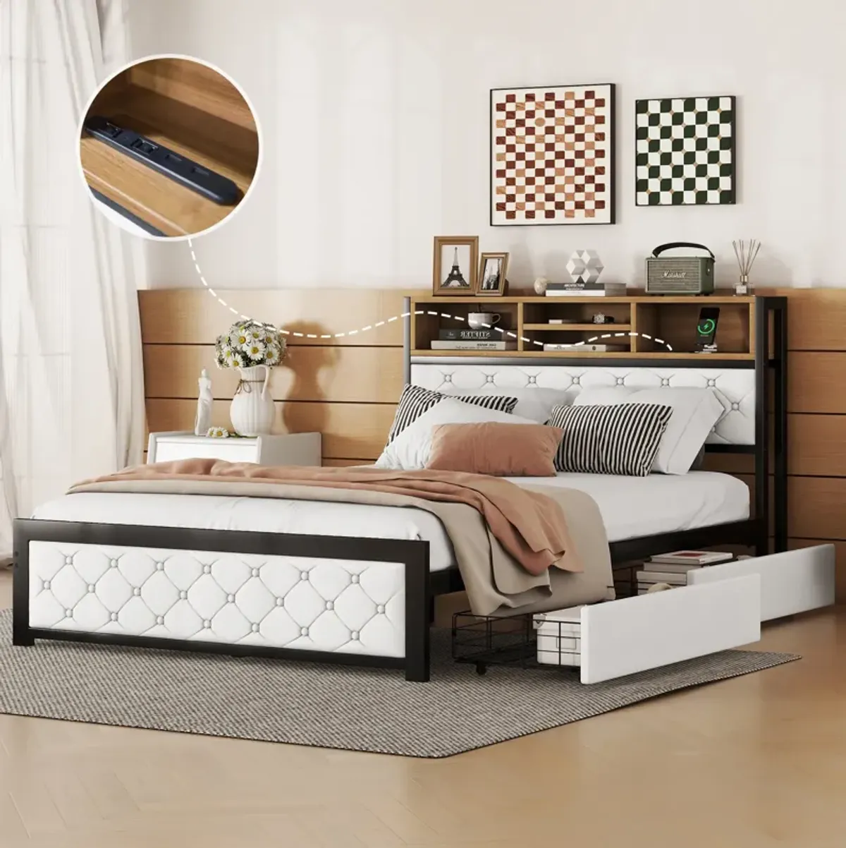 Merax Metal Frame Platform Bed With 4 Drawers