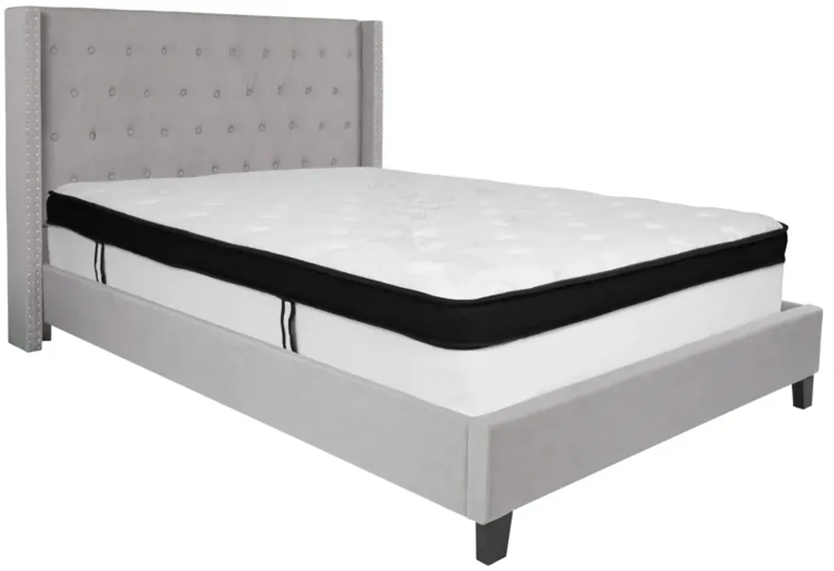 Riverdale Queen Size Tufted Upholstered Platform Bed in Light Gray Fabric with Memory Foam Mattress