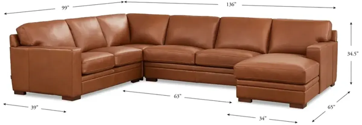 Dillon Top Grain Leather U-Shaped Sectional with Right Chaise