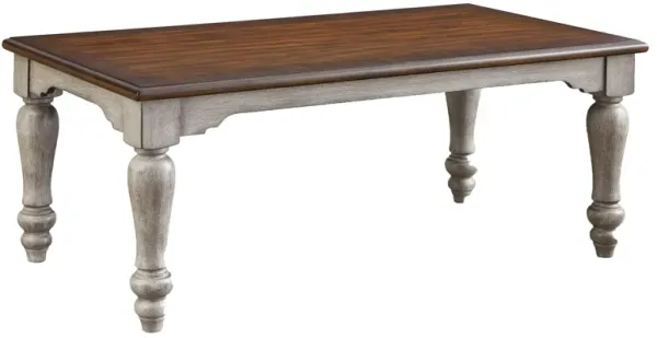 Classic 52 Inch Coffee Table, Pine Wood Construction, Brown Top, White-Benzara