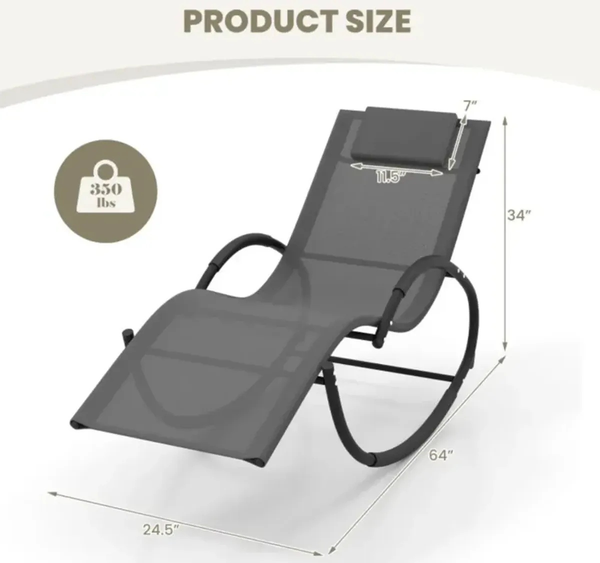 Hivvago Outdoor Rocking Lounge Chair with Removable Headrest