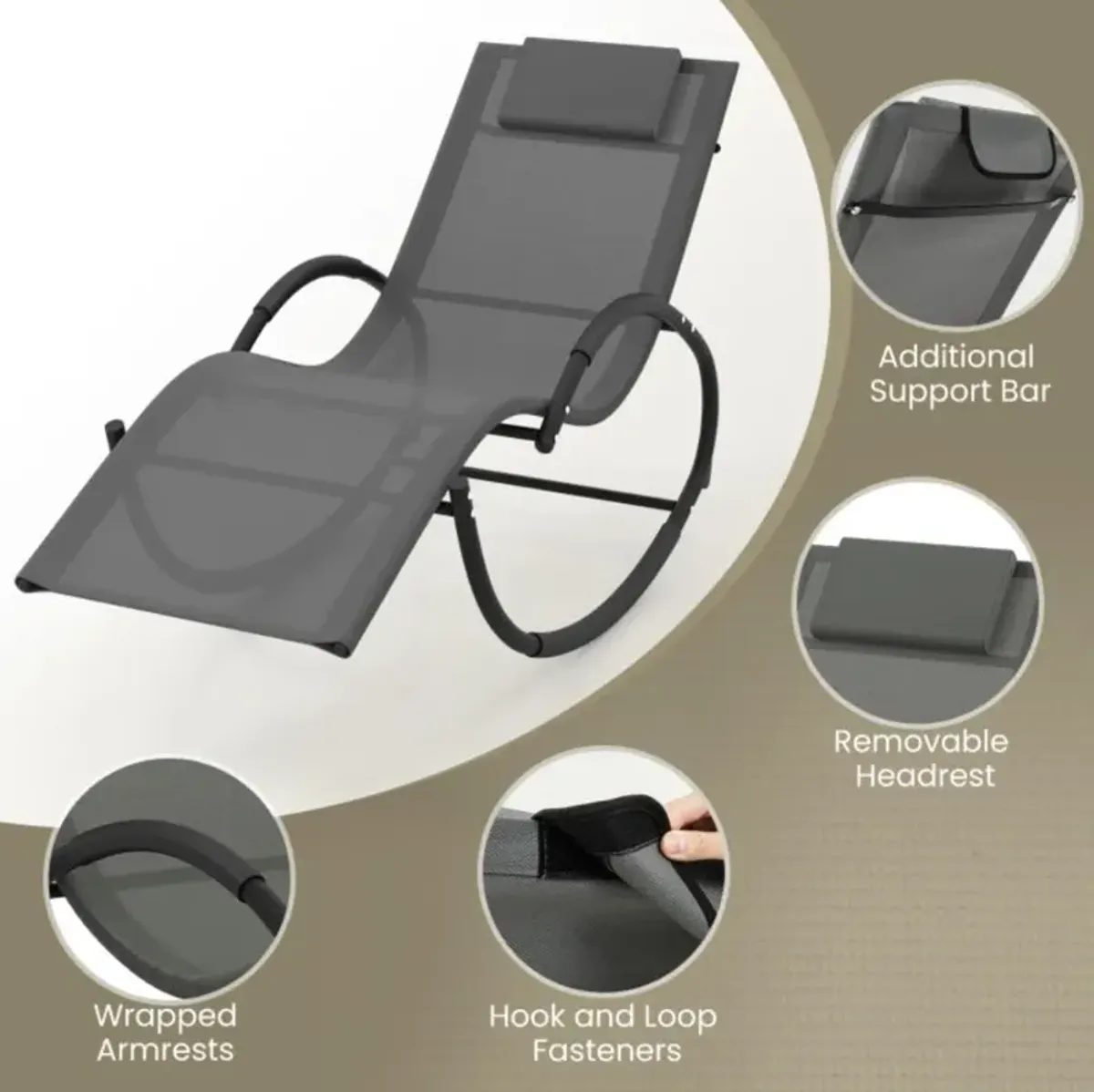 Hivvago Outdoor Rocking Lounge Chair with Removable Headrest