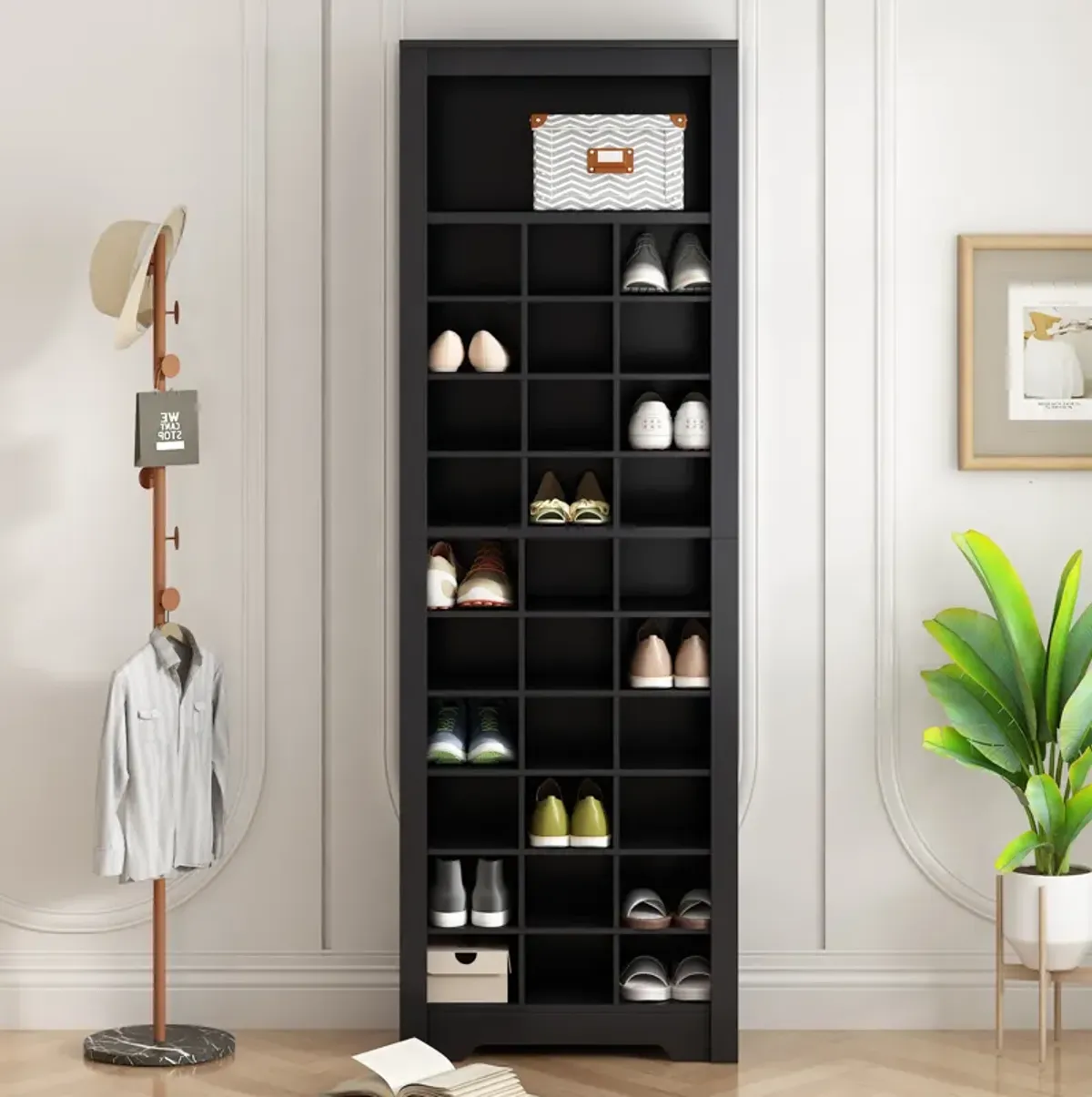 Merax Contemporary Cubby Console  Shoe Cabinet