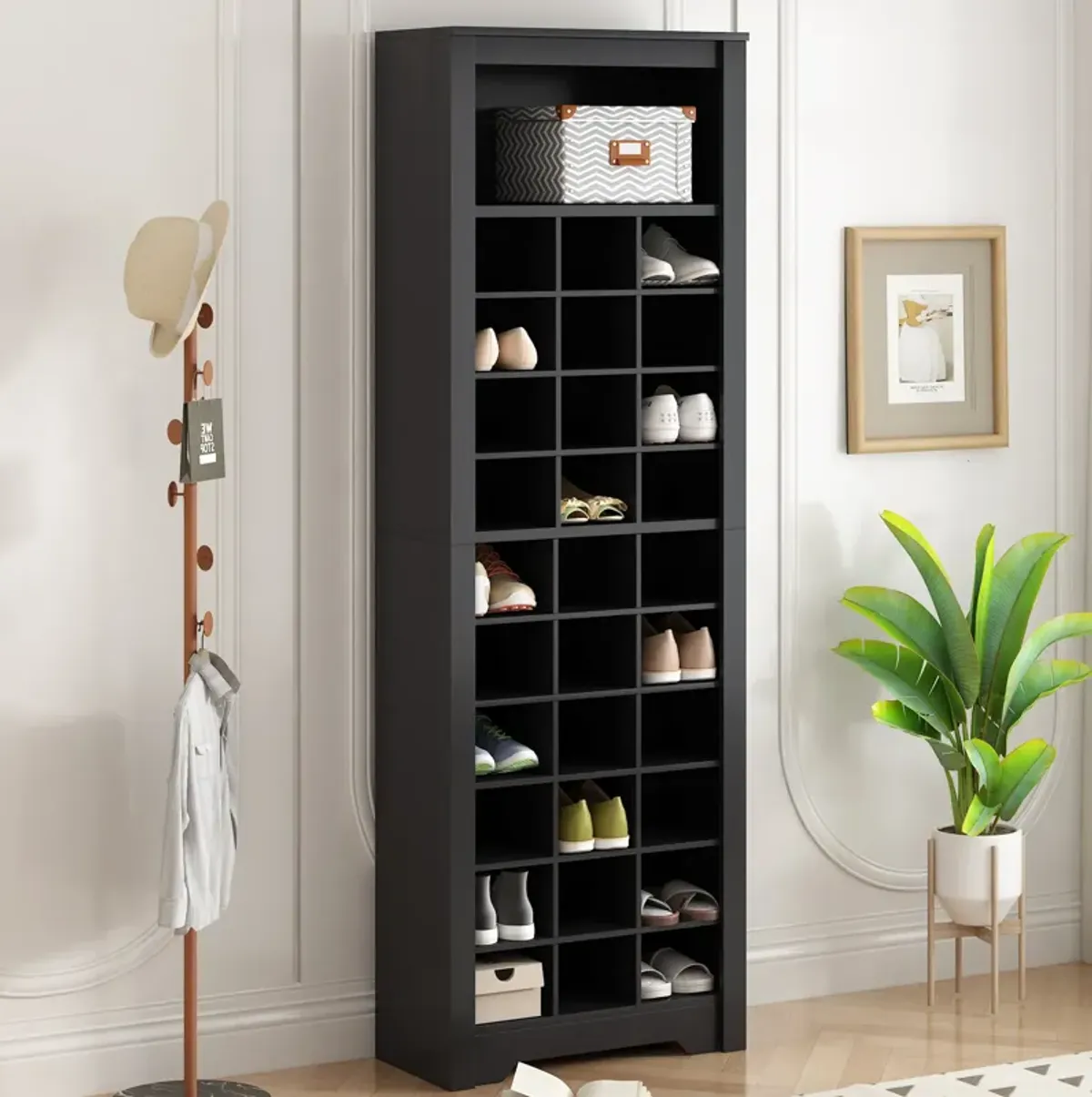 Merax Contemporary Cubby Console  Shoe Cabinet