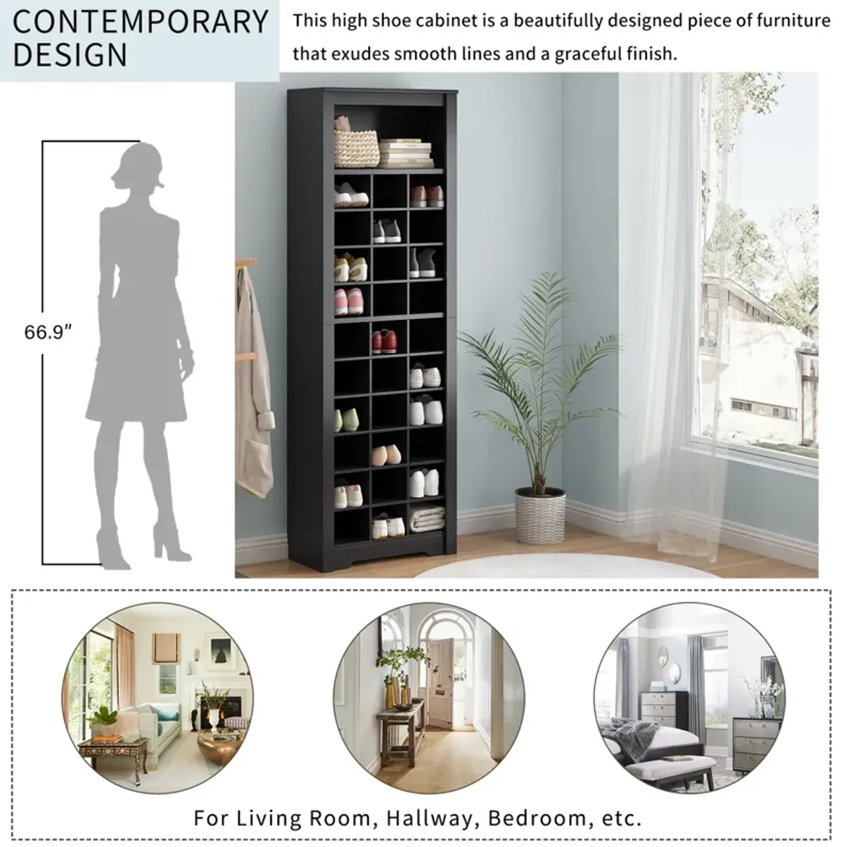 Merax Contemporary Cubby Console  Shoe Cabinet