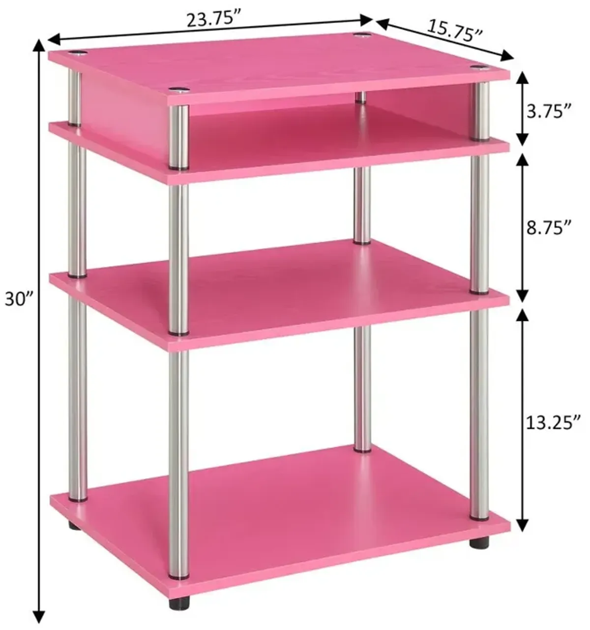 Convenience Concepts Designs2Go No Tools Printer Stand with Shelves, Pink