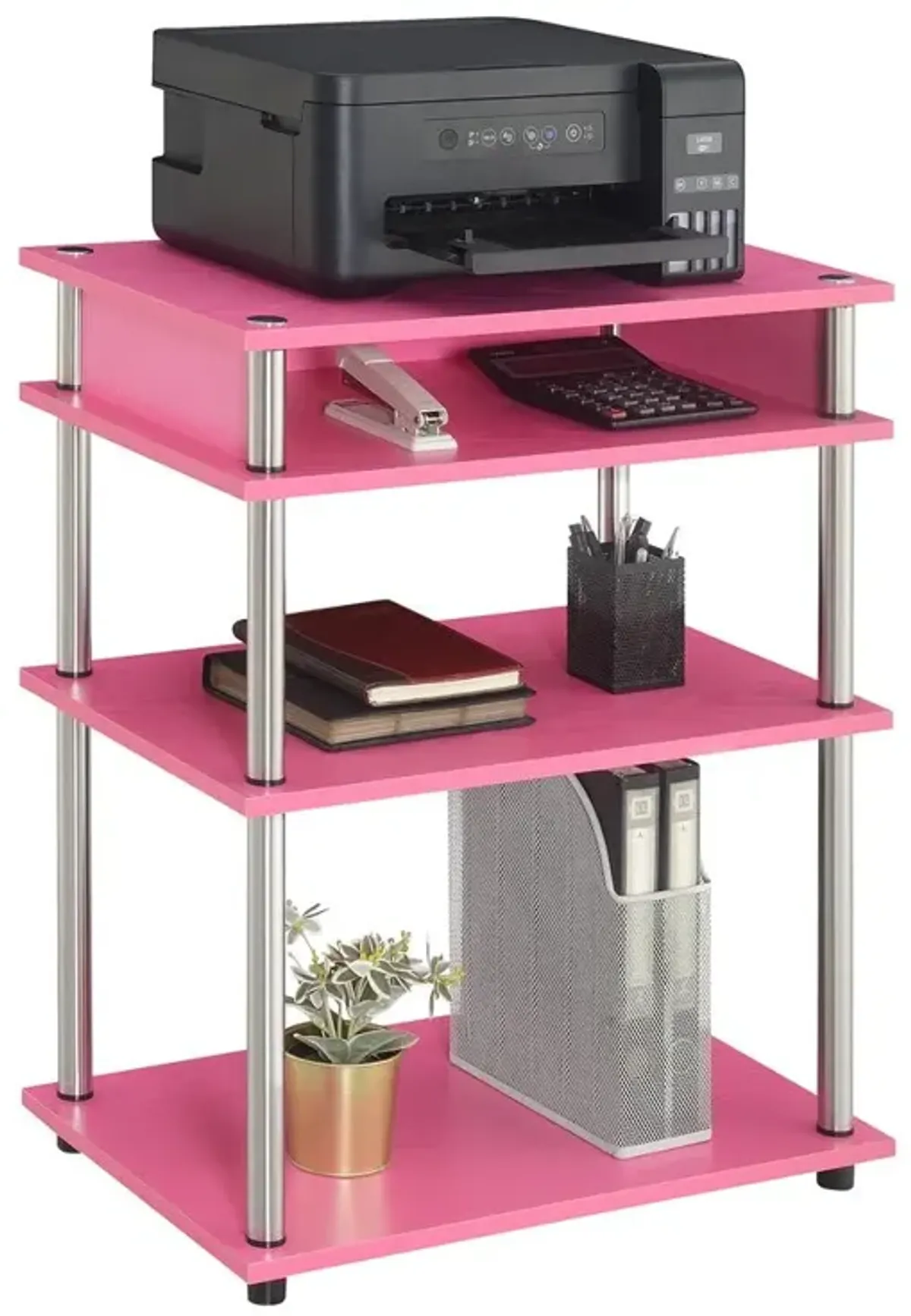 Convenience Concepts Designs2Go No Tools Printer Stand with Shelves, Pink