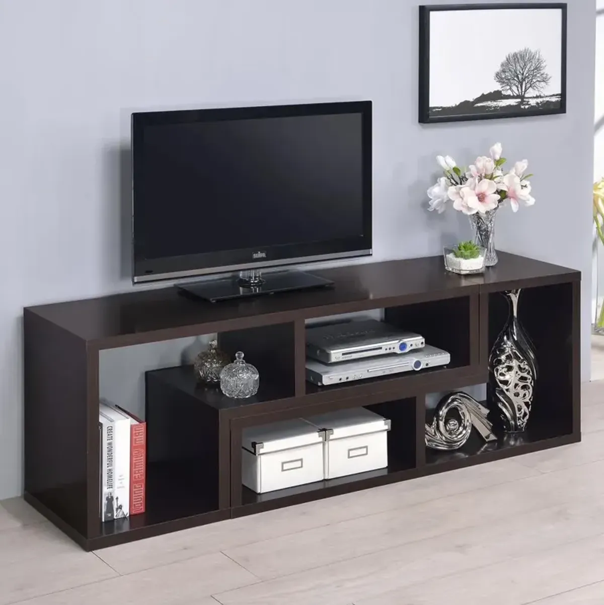 Velma Convertible TV Console and Bookcase Cappuccino