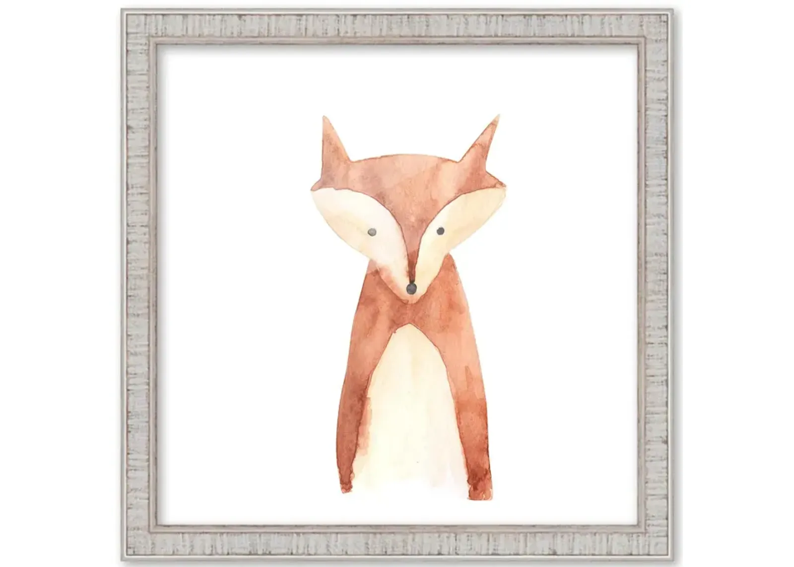 10x10 Framed Nursery Wall Art Watercolor Fox Poster in Rustic White Wood Frame For Kid Bedroom or Playroom