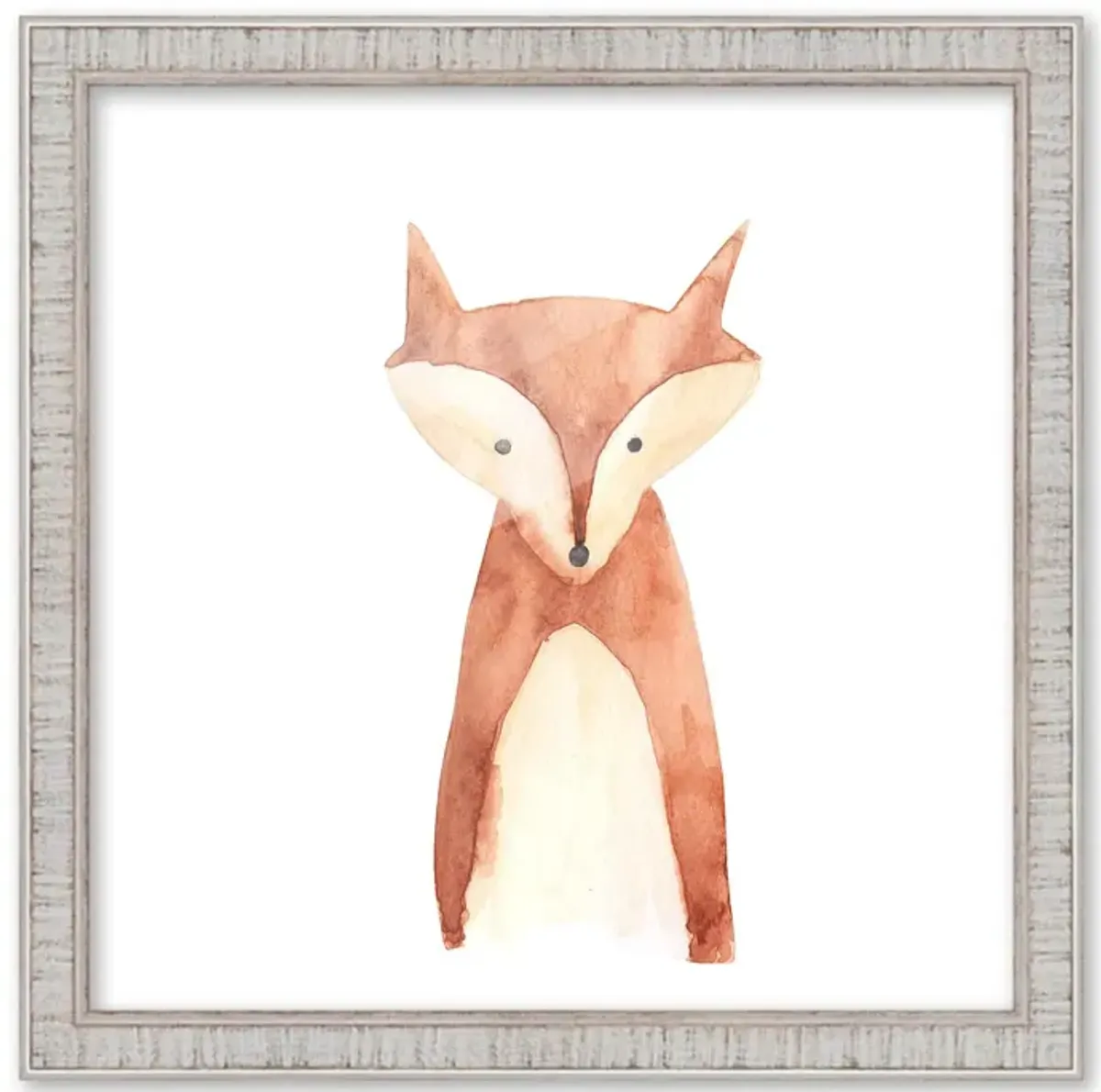 10x10 Framed Nursery Wall Art Watercolor Fox Poster in Rustic White Wood Frame For Kid Bedroom or Playroom