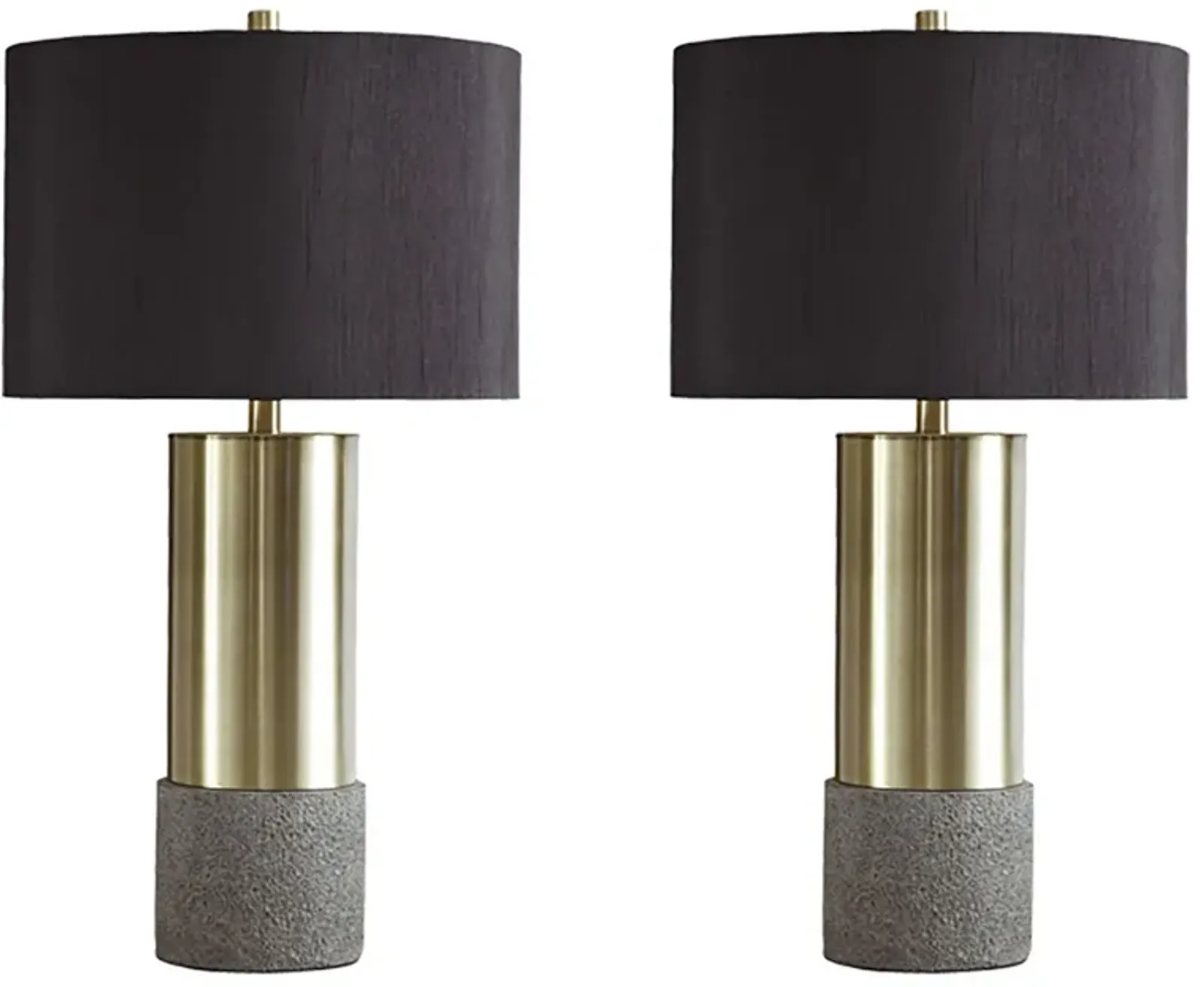 Faux Concrete and Metal Base Table Lamp, Set of 2, Brass and Gray-Benzara