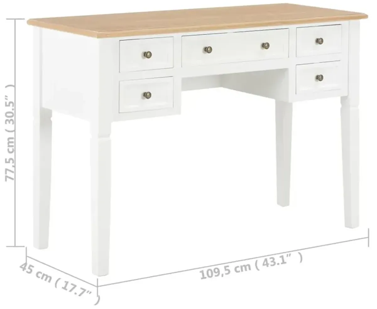 vidaXL Writing Desk White 43.1"x17.7"x30.5" Wood, 280069