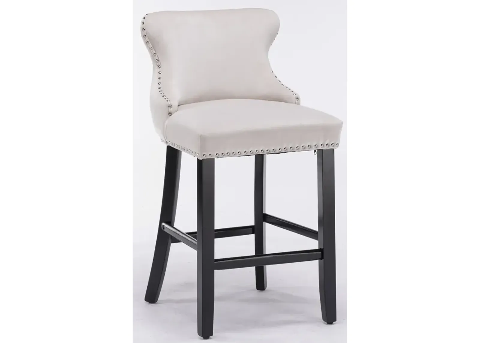 Hivvago 2pcs Chrome Accent Wingback Bar Stools Tufted Velvet with Nailhead and Legs