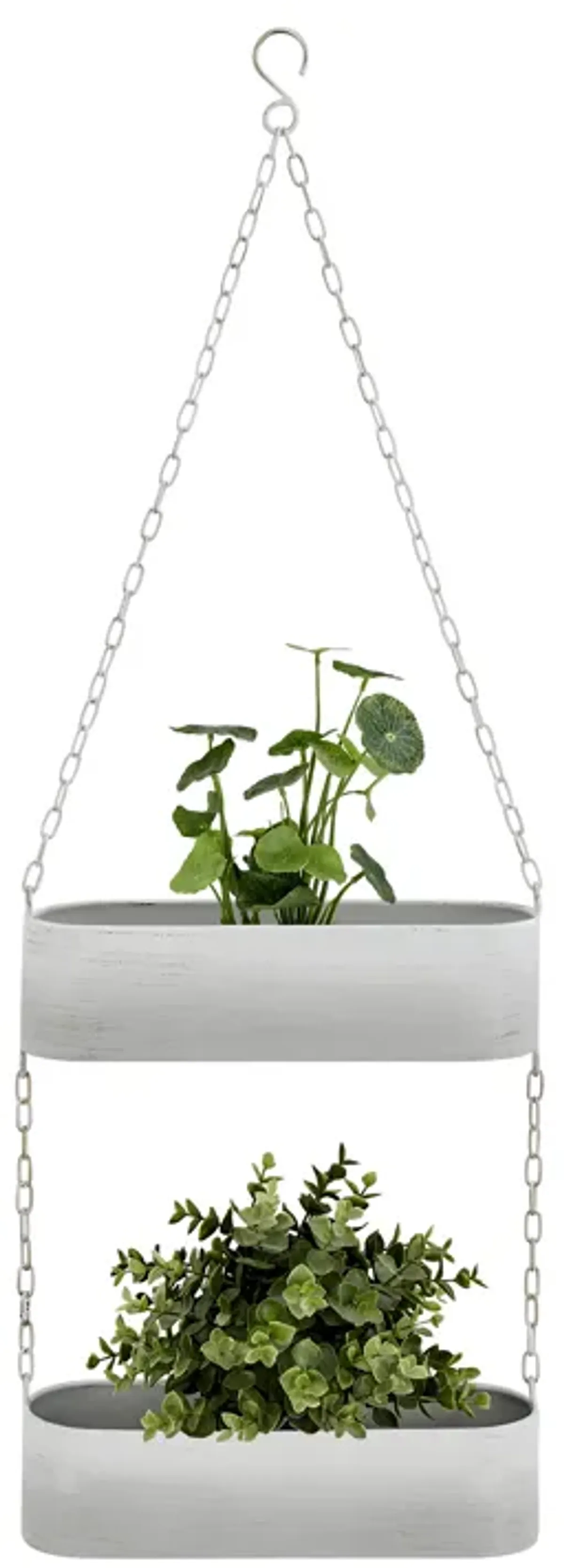 Two-Tier Hanging White Metal Trough Wall Planter