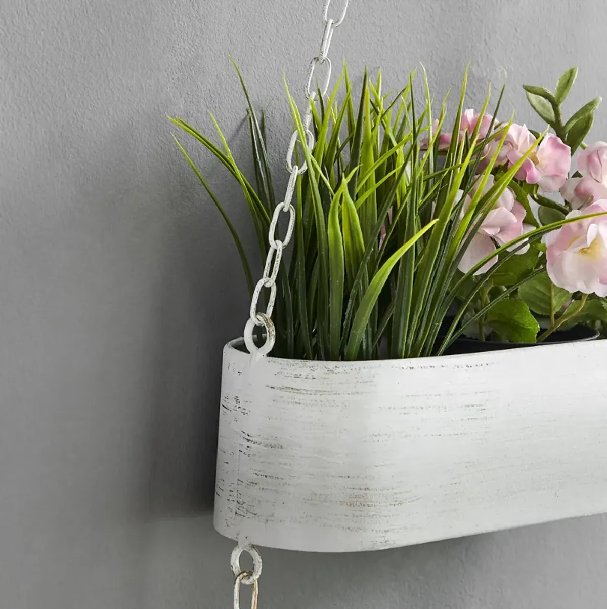 Two-Tier Hanging White Metal Trough Wall Planter