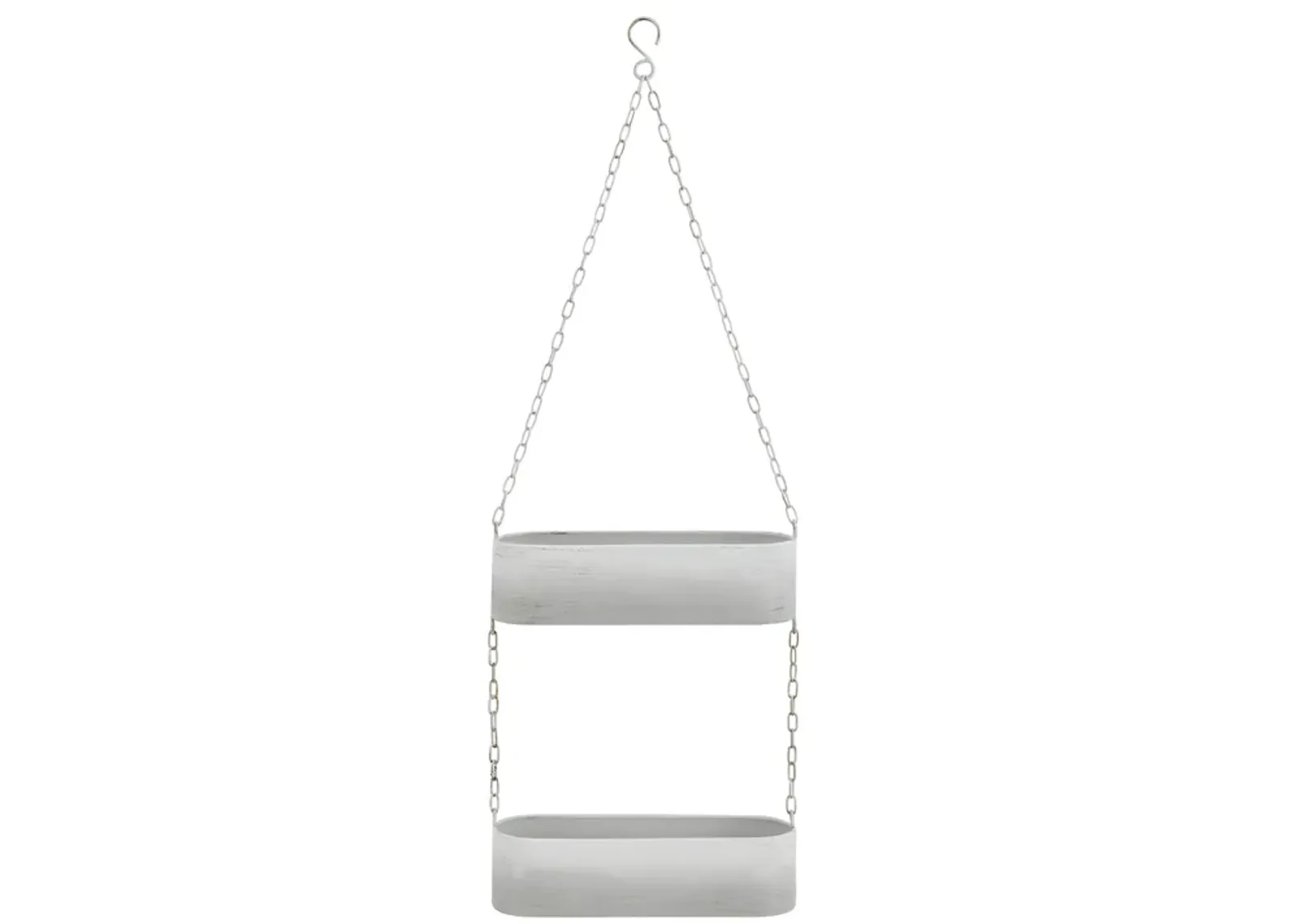 Two-Tier Hanging White Metal Trough Wall Planter