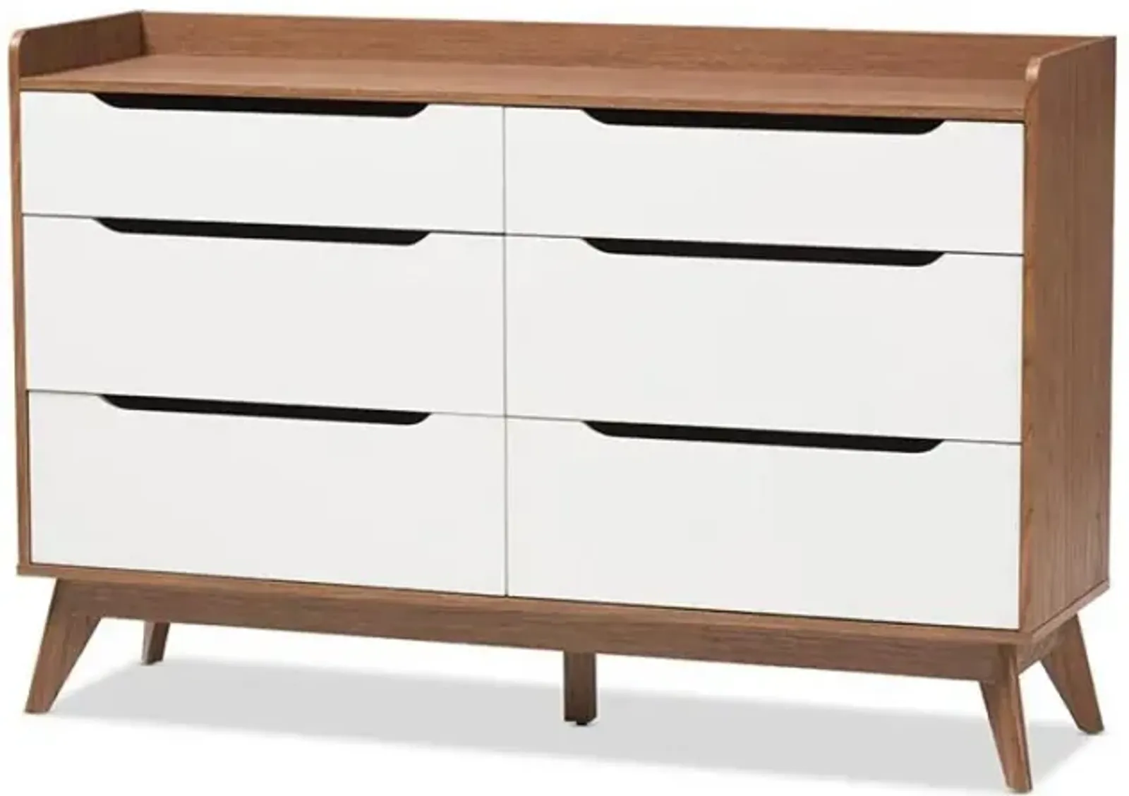 Brighton Mid-Century Modern White and Walnut Wood 6-Drawer Storage Dresser