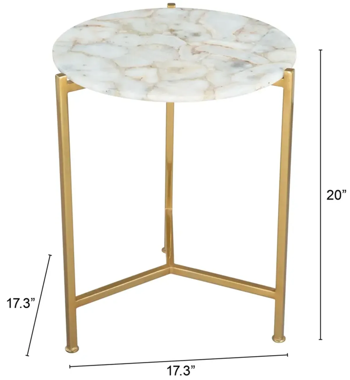 Homezia 20" Gold And White Genuine Marble Look Round End Table