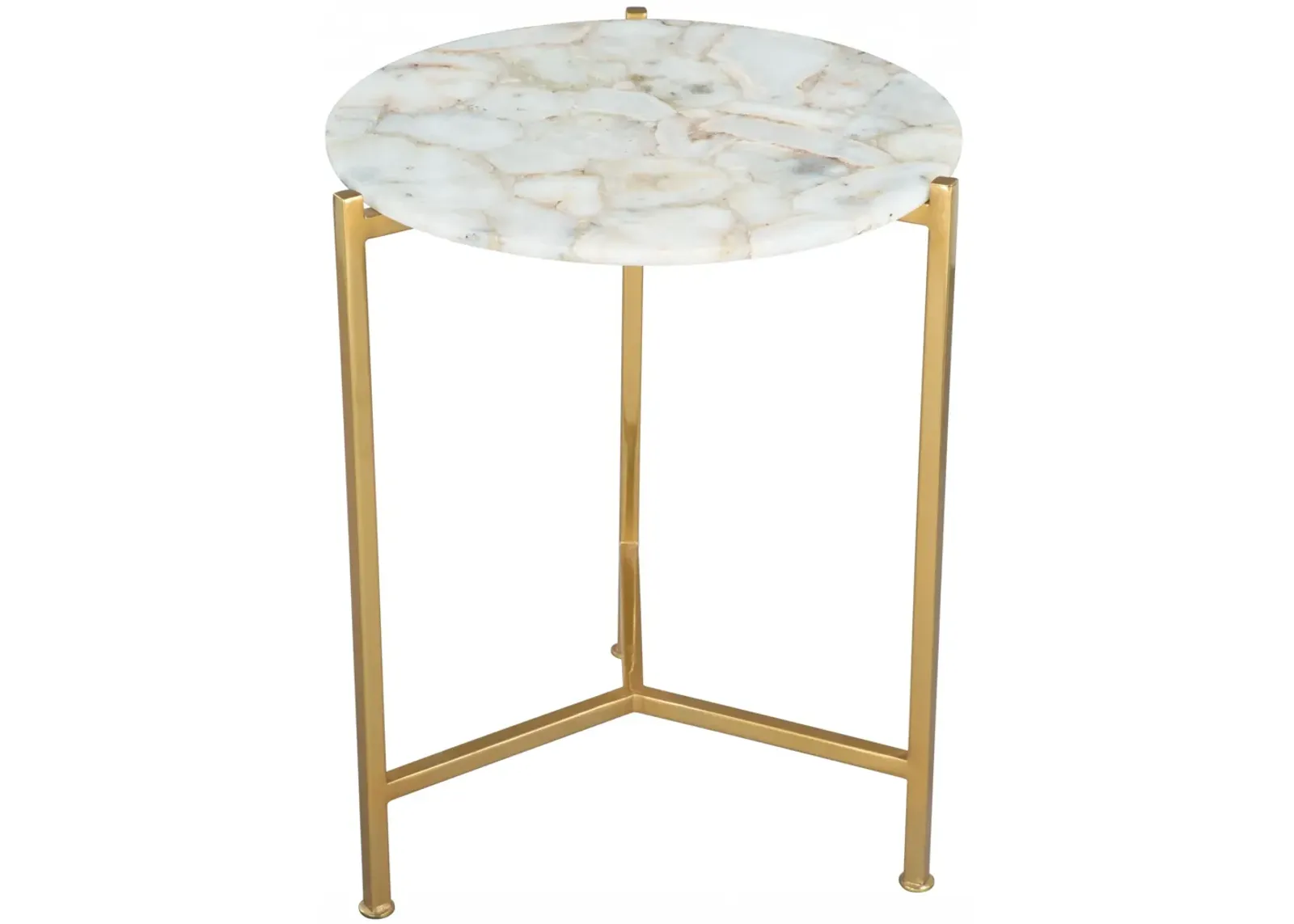 Homezia 20" Gold And White Genuine Marble Look Round End Table