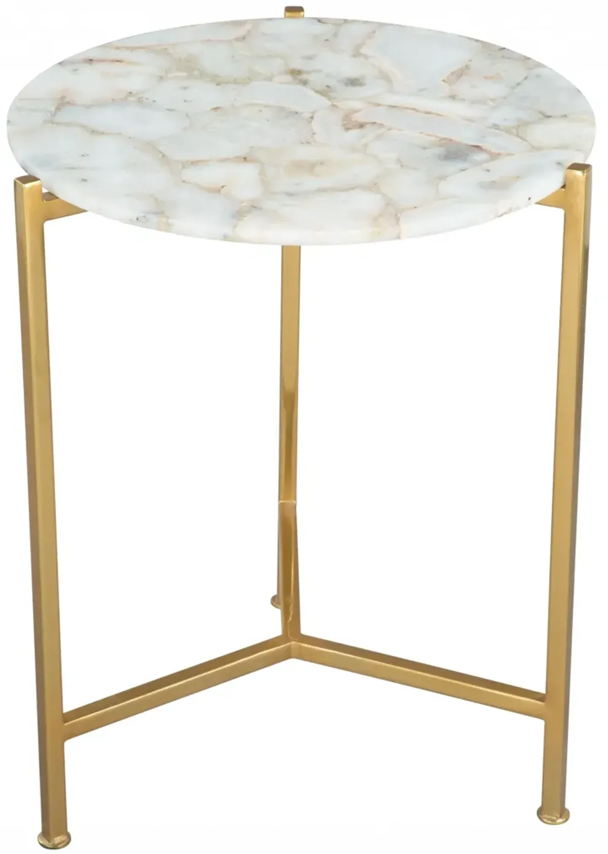 Homezia 20" Gold And White Genuine Marble Look Round End Table