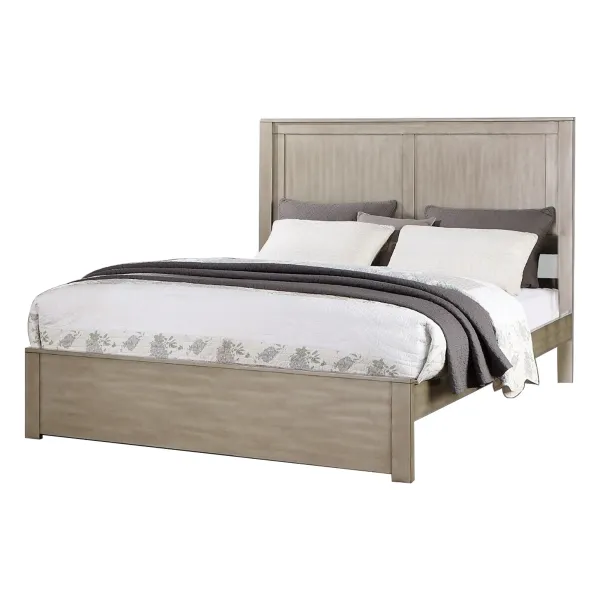 Kali Platform King Size Bed, Panel Rectangular Design, Light Tan Wood Frame - Benzara