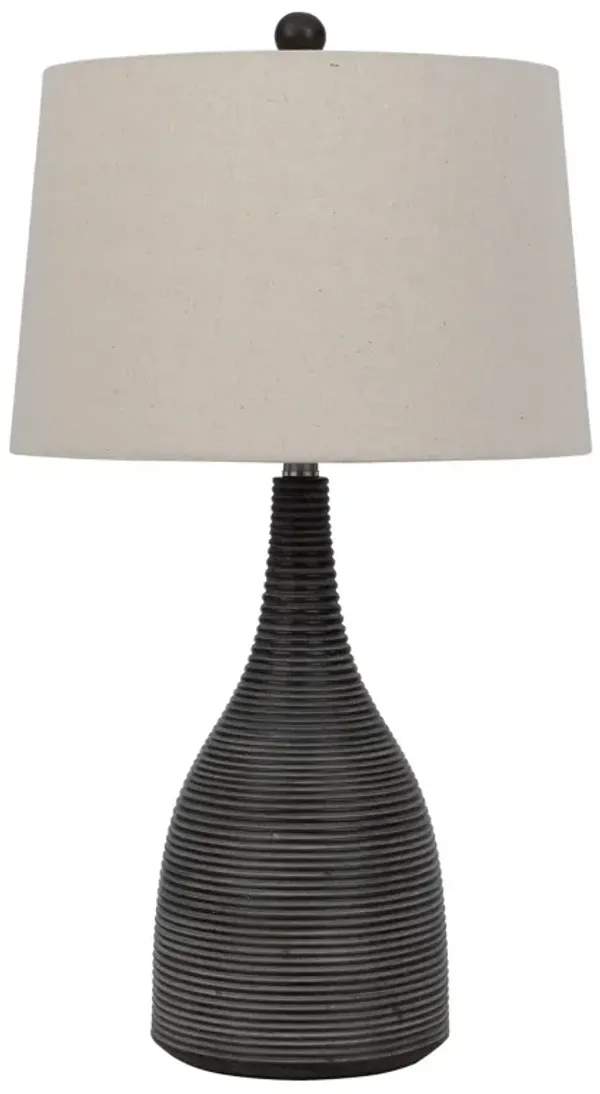 29 Inch Classic Table Lamp, Textured Lined Body, Ceramic, Charcoal Black - Benzara